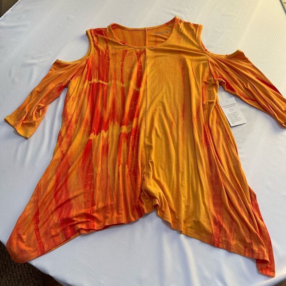 NWT Soft Surroundings Orange Sunset Cold Shoulder Top Plus Size 1X New